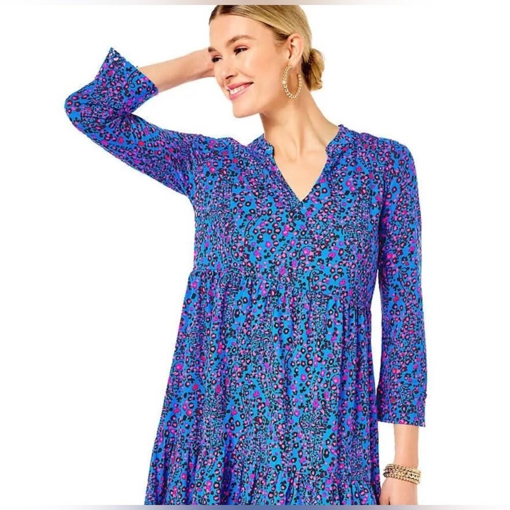 Lilly Pulitzer Alaina 3/4 Sleeve Dress Blue Flare in Growl and Prowl - Picture 12 of 13